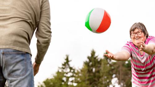 Playing toss with a beach ball