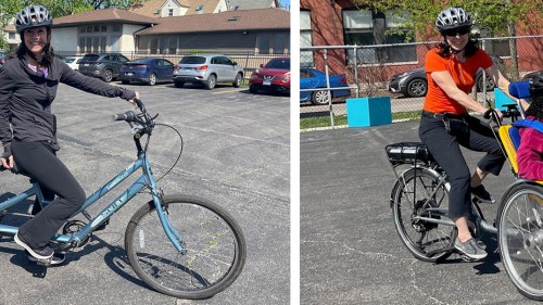 Jenny Achuthan and member on a tandem bikes