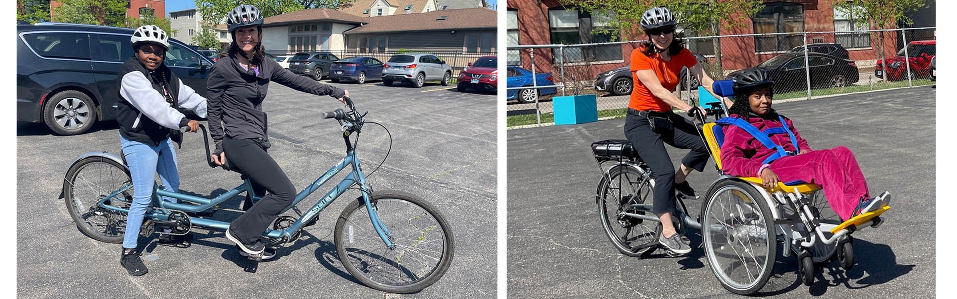 Jenny Achuthan and member on a tandem bikes