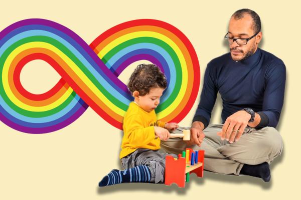 Father supervises child's play