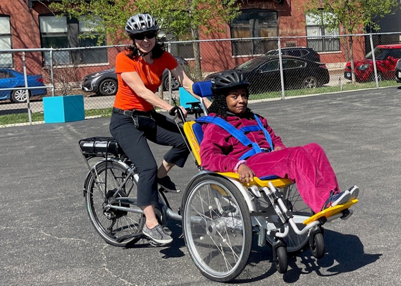 Jenny Achuthan with a Duet biking buddy